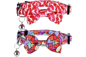 LAMPHYFACE Valentine's Day Cat Collar Breakaway with Cute Bow Tie and Bell for Kitty Adjustable Safety Love Heart