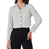 Allegra K Women's Striped Button Down Shirts Casual Long Sleeve Blouse Elegant Office Work Shirt