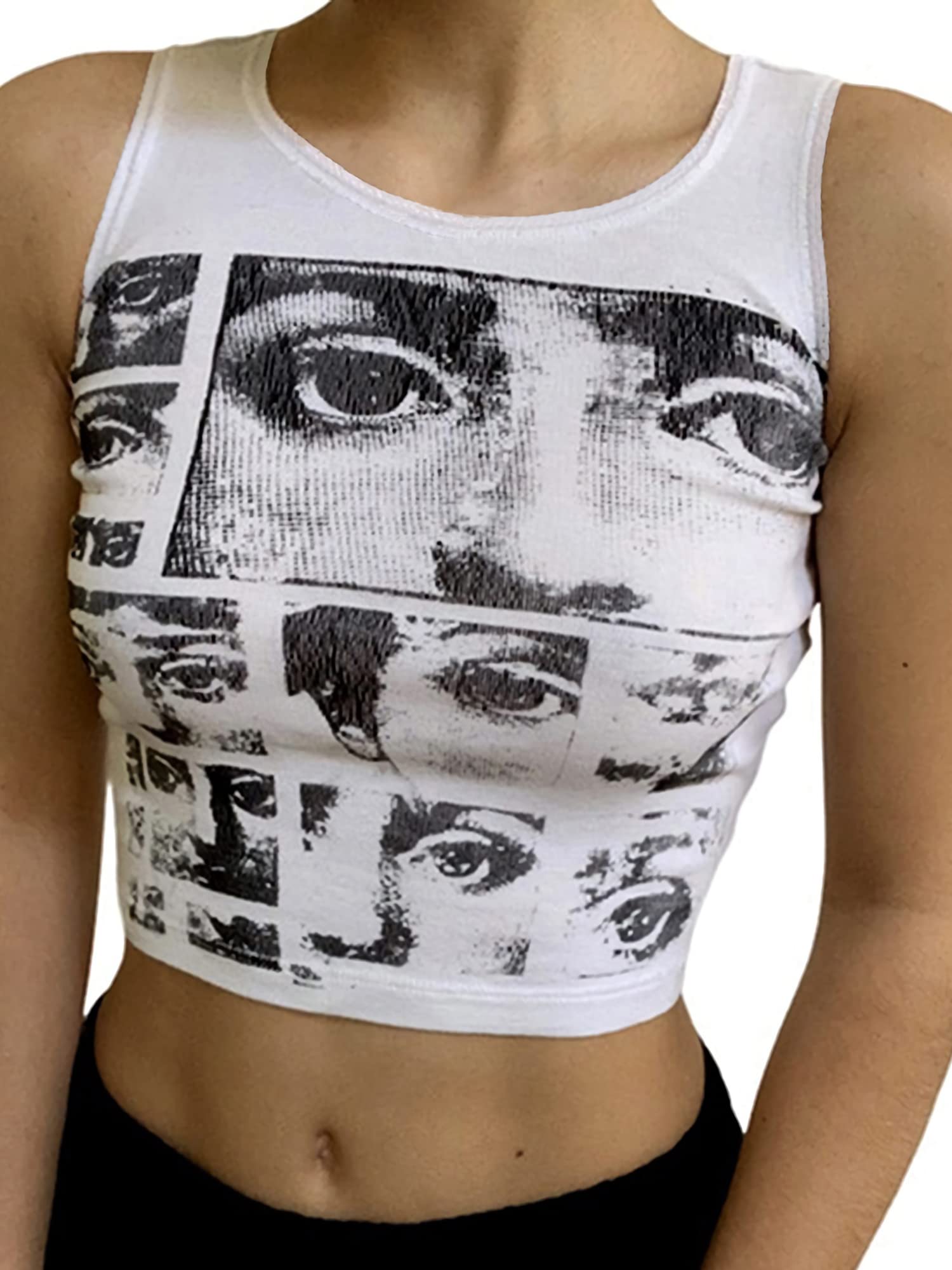 Photo 1 of ** DIRTY ** LQI Women's Tank Tops Staring Eye Racerback Graphic Summer Tops Sleeveless Crop Top Black B X-Large