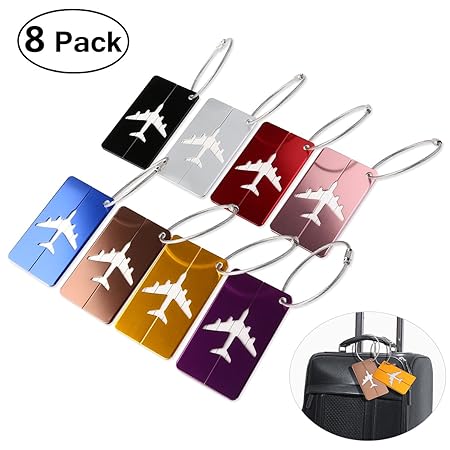 Pixnor Metal Travel Gepäck Gepäck Etiketten Koffer ID Tags Etiketten, 8 Stück