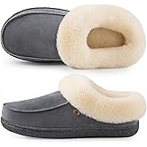 HomeTop Women's Comfy Moccasin Style Memory Foam Slip on Slippers Soft Microsuede Clog House Shoes with Luxury Fuzzy Fur Collar