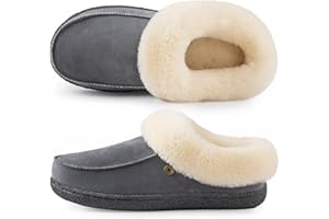 HomeTop Women's Comfy Moccasin Style Memory Foam Slip on Slippers Soft Microsuede Clog House Shoes with Luxury Fuzzy Fur Collar