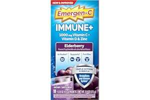 Emergen-C Immune+ Triple Action Immune Support Powder, BetaVia (R), 1000mg Vitamin C, B Vitamins, Vitamin D and Antioxidants, Elderberry, Back to School Essentials – 18 Count