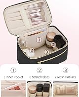 Wandering Nature Travel Makeup Bag with Brush Compartment Quilted Black view 3
