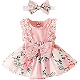 KAFIREN Baby Girl Clothes Newborn Romper Dress Infant Lace Ruffle Sleeveless Summer Outfits with Headband 0-12 Months