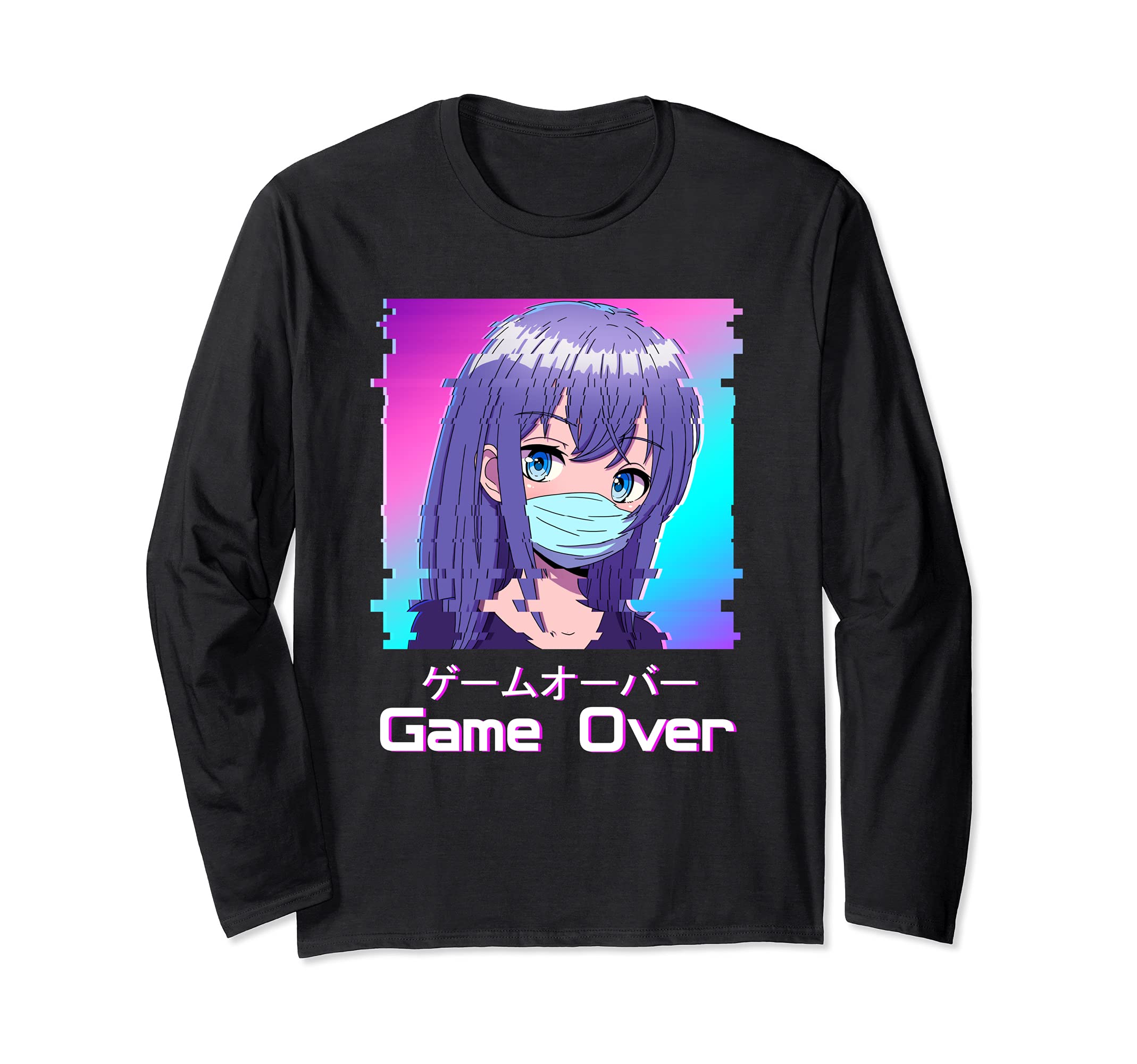 Anime Girl Game Over Japanese Vaporwave Gltch Antisocial Long Sleeve T-Shirt