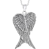 Sterling Silver Angel Wing Heart Necklace - Simulated White, Pink or Blue Opal - Meaningful Guardian Angel Gift for Women
