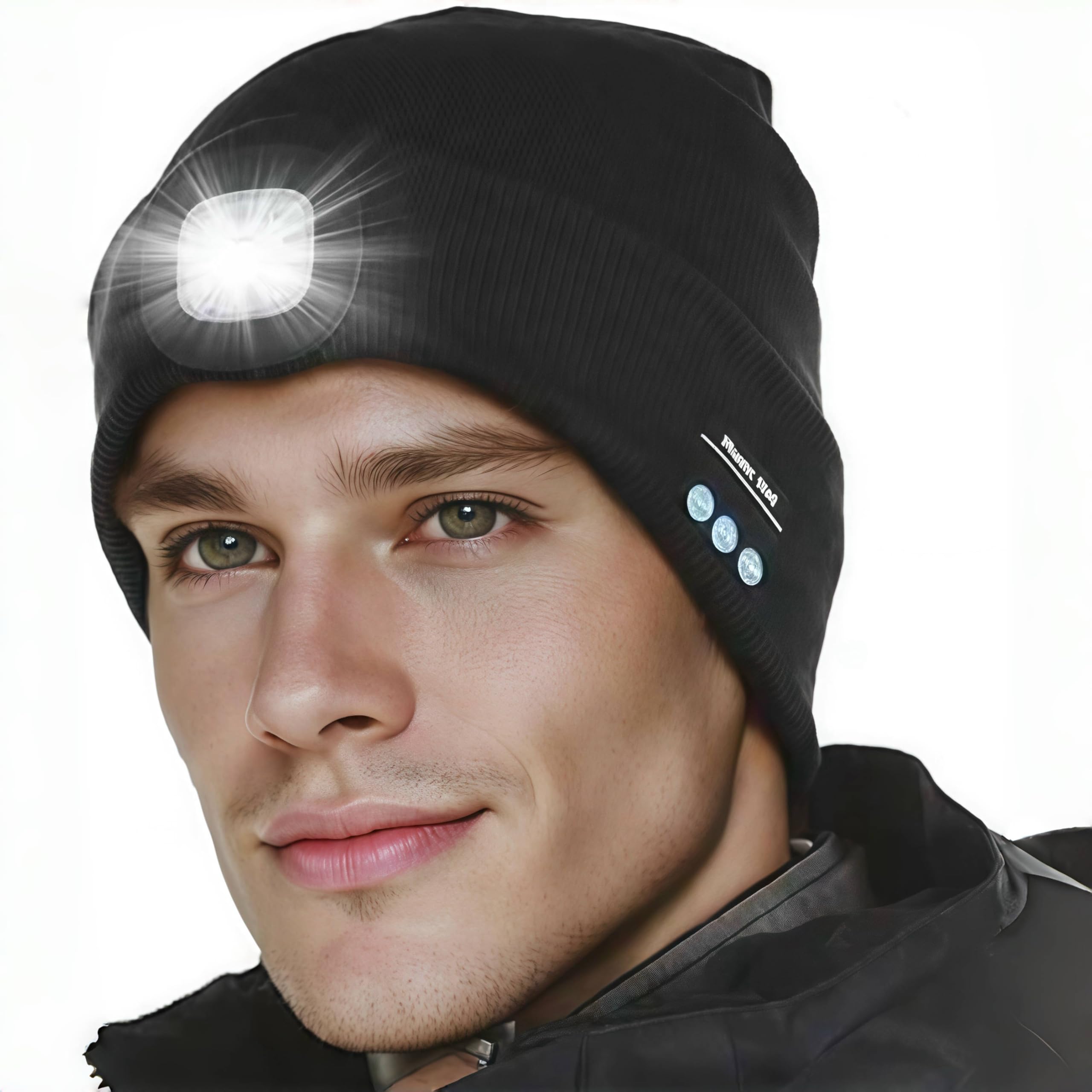 Zyntrazy Bluetooth Beanie with Light, Unisex Gift for Men, Women,Wireless Headphones for Fishing Jogging Working Black
