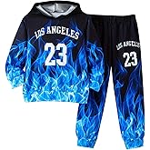 Fdqin Boys Hoodie Pant Set 3D Print Hooded Sweatshirt Sweatpant Suit 2 Piece Clothing Set for 4-14 Years