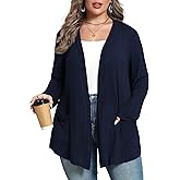 ZHUHOUSE Women's Plus Size Lightweight Long Sleeve Casual Soft Open Front Cardigan Cover ups with Pockets