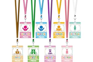 WNSIRVY 8 Sets Hall Pass Lanyards, Unbreakable PVC Hall Passes for Classrooms Teacher Must Haves for Hall, Bathroom, Library, Office, Nurse, Boys, Girls School Supplies