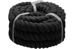 VEIZEDD Natural Cotton Rope 1 Inch x 10 Feet Thick Black Rope for Tug of War,Outdoor Sports,Swing,Home Decoration