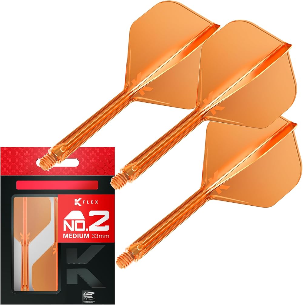 Target Darts K-Flex Integrated Flights and Shafts No2 Orange Medium Pack of 3