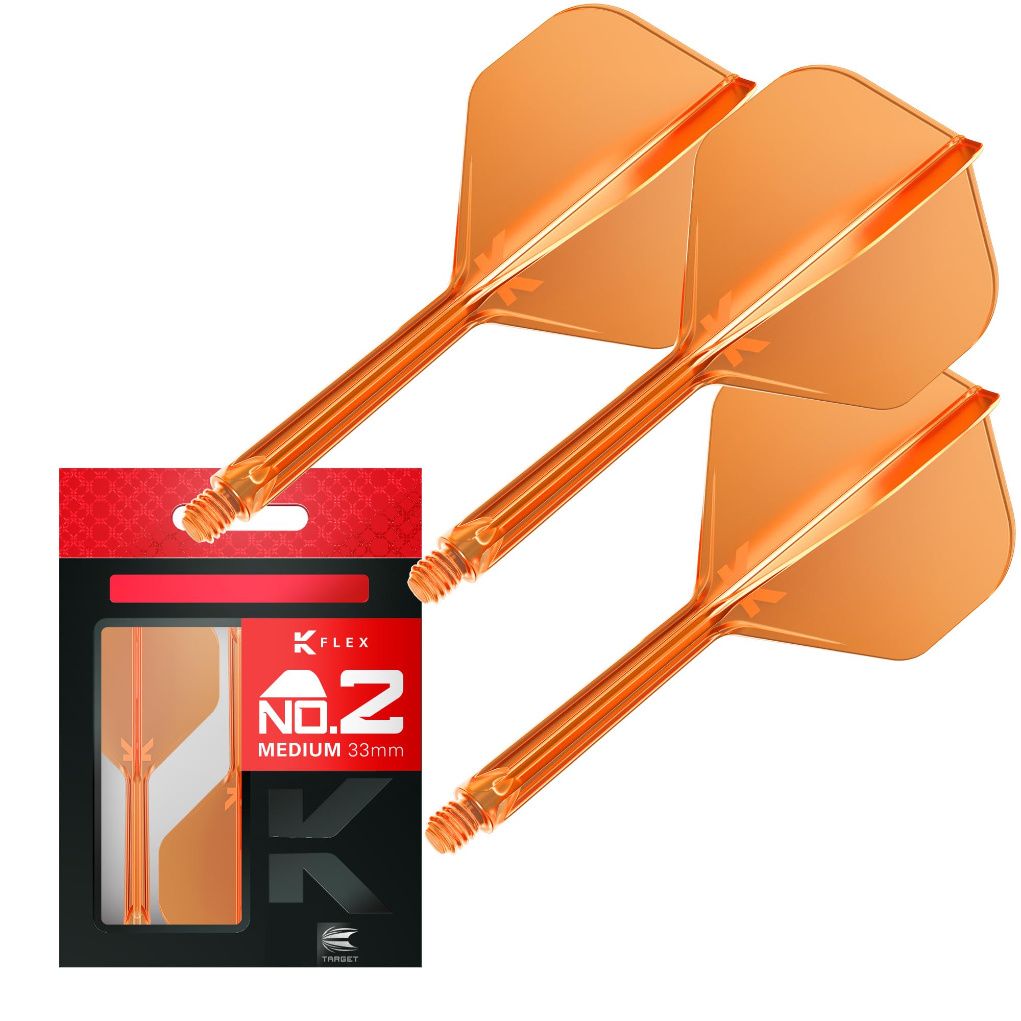 Target Darts K Flex Integrated Dart Flights And Shafts, No.2 Orange (Medium) | Pack Of 3 K-Flex – No2, Kflex All In One Moulded Dart Flight & Stem | Professional Dart Accessories