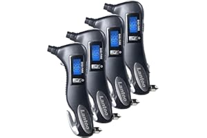 Lantoo Digital Tire Pressure Gauge 150 PSI – 5-in-1 Emergency Tool for Cars, Trucks & Bikes – Includes Seatbelt Cutter, Window Breaker, LED Flashlight & Red Safety Light - 4 Pack