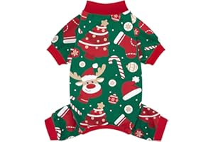 XPUDAC Christmas Dog Pajamas Holiday Dog Clothes for Small Medium Dogs Boy Girl Cute Puppy Outfit Pjs Bodysuit for Doggie Onesies Cat Apparel, Red, Green, S