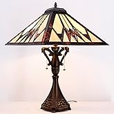 AVIVADIRECT Tiffany Table Lamp Stained Glass Cream Amber Square Geometric Mission Style Desk Reading Light 16X16X24 Inch for 