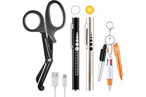 Enhon 6 Pack Nurse Tools Set, 2 Rechargeable Pen Light with Two LED Sources and Pupil Gauge, One 6'' Medical Scissors and 3 Mini Highlighter Pen for Nurse, Student, Doctor, First Aid(Orange)