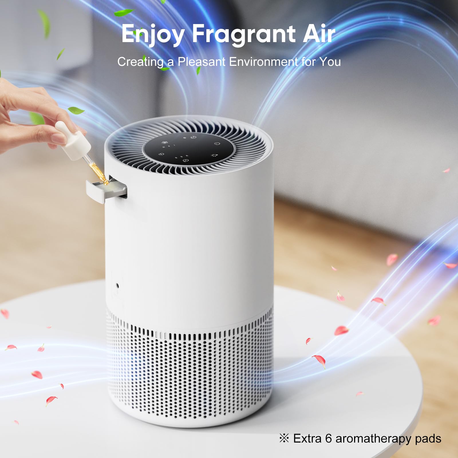 Maxcio Air Purifier for Home Bedroom, 3-in-1 Filter Air Cleaners with Fragrance Sponge for Allergies Pets Hair, Remove Dust Smoke Pollutants Odor, Sleep Mode, Night Light, Timer, 23dB Quiet, White