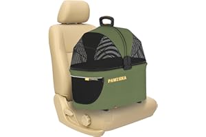 PAWZIDEA Portable Small Dog Crate for Car Travel, Enclosed Pet Car Seat for Small/Medium Dogs Cats up 33lb, Reversible No-Zip Canopy, Soft-Sided Pet Carrier Basket, Collapsible Dog Kennel, Metal Frame