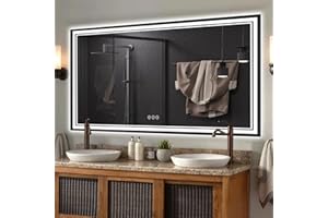 Ratsamee 60x40 Inch LED Bathroom Mirror with Frontlit & Backlit（Independent Control）, Lighted Mirror for Bathroom Wall with 3-Color Dimmable & Anti-Fog, Vanity Mirror with Lights