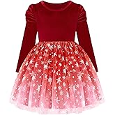 Bkixhv Toddler Girls Velvet Christmas Dress Kids Long Sleeve Snowflake Tulle Tutu Party Dresses Baby Fall Winter Outfits
