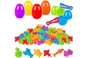 BMMFF 54Pcs Easter Eggs Prefilled Plastic Easter Eggs with Counting Ocean Toys Inside Filled, Toddler Preschool Learning Activities Toys for Kids Easter Basket Stuffers Egg Fillers Gifts (Ocean)