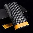 Cigar in Style Yellow Black Leather Cedar Wood Lining 3Ct Adjustable Cigar Case Travel Holder Humidor