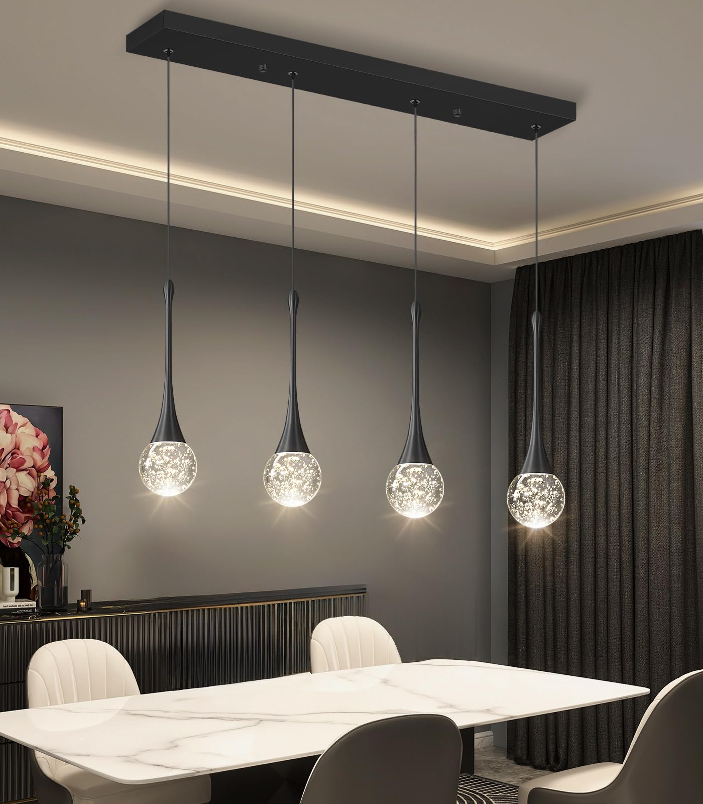 Photo 1 of **ONE GLASS BALL MISSING SILVER RING**cenozo 4-Lights Modern Pendant Lights for Kitchen Island LED Dimmable Crystal Glam Ceiling Pendant Lighting Chandelier for Dining Room Hallway Bedroom Black