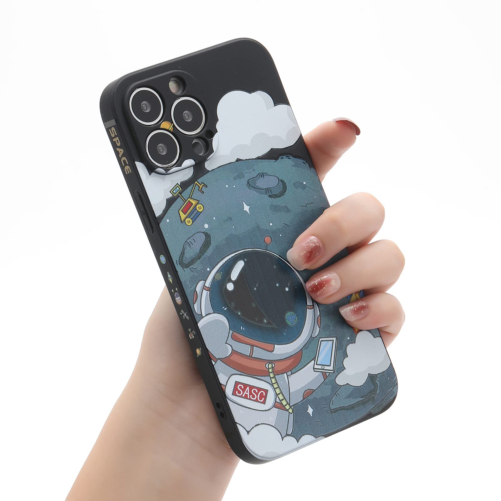 Yonds Queen for iPhone 12 Pro Max Cute Case, Cool Cartoon Astronaut Planet Moon Space Design Stylish Soft TPU Bumper Shockproof Anti-Slip Protector Case (iPhone 12 Pro Max, Black Moon) — image 1