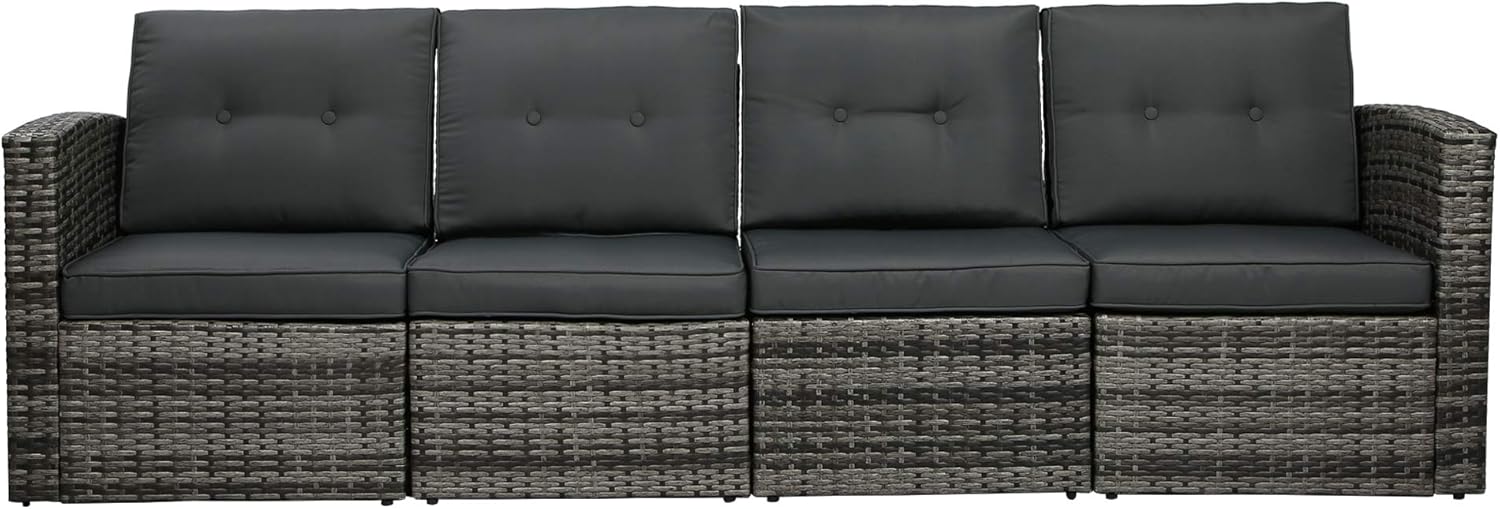 Outdoor Patio Couch Furniture,4-Seat PE Rattan Wicker Sectional Couch Sofa Seats with Cushions Lawn Balcony Poolside or Backyard (Grey/Grey),Aluminum Frame
