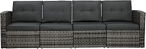 Outdoor Patio Couch Furniture,4-Seat PE Rattan Wicker Sectional Couch Sofa Seats with Cushions Lawn Balcony Poolside or Backyard (Grey/Grey),Aluminum Frame