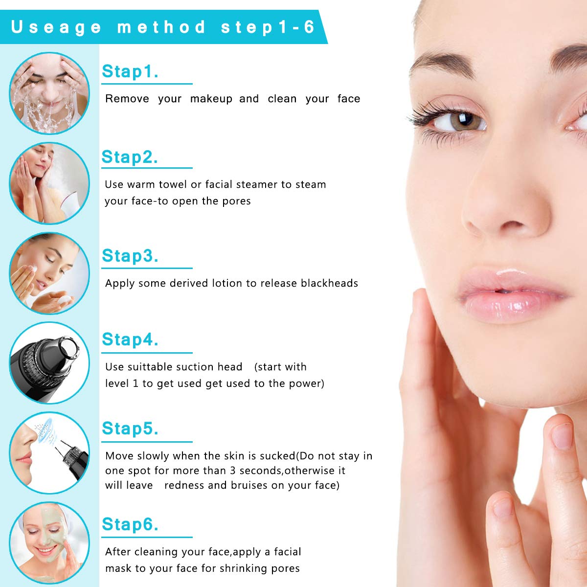 Blackhead Remover Pore Vacuum, Rechargeable Electric Facial Acne Cleaner Tool & 5 Probes Microcrystalline & Facial Massage Rolling Head for Eye Nose Face Skin Acne Comedone Extractor