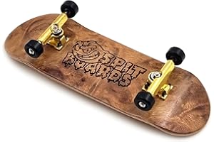 SPITBOARDS® 32 mm Fingerboard Complete Real Wood Set-Up (Pre-Assembled, 5-Layers), Trucks with Lock Nuts, Bearing Wheels, Foam Grip Tape (burl)