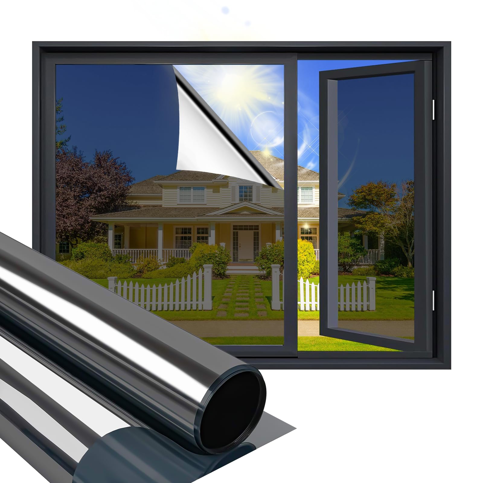 Photo 1 of Niviy One Way Window Film Privacy Mirror Effect Self-Adhesive Window Tint UV Heat Control Glass Door Film for Home and Office, Black-Silver 29.5 x 78.7 inches