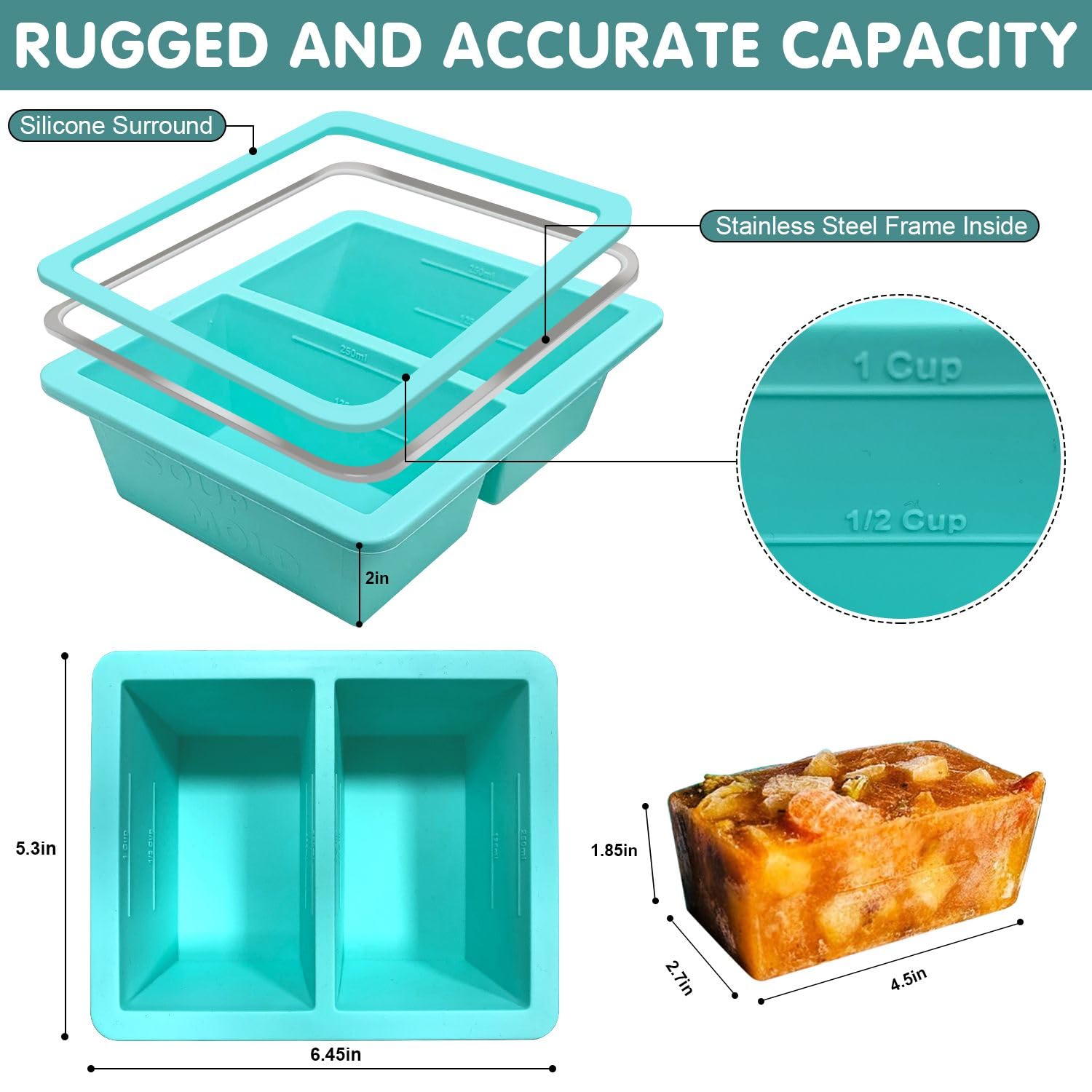 Walfos 1-Cup Silicone Freezer Molds with Lid, 4 Packs Soup Freezer Ice Cube Tray For Food, Silicone Food Freezing Container For Storing and Freezing Soup, Broth, Sauce and Ice.