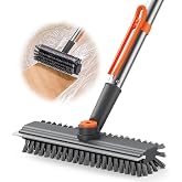 AIR U+ Floor Scrub Brush with Long Handle, 4 in 1 Floor Scrubber & Squeegee | Small Scrubber with Stiff Dual-Sided Bristles a