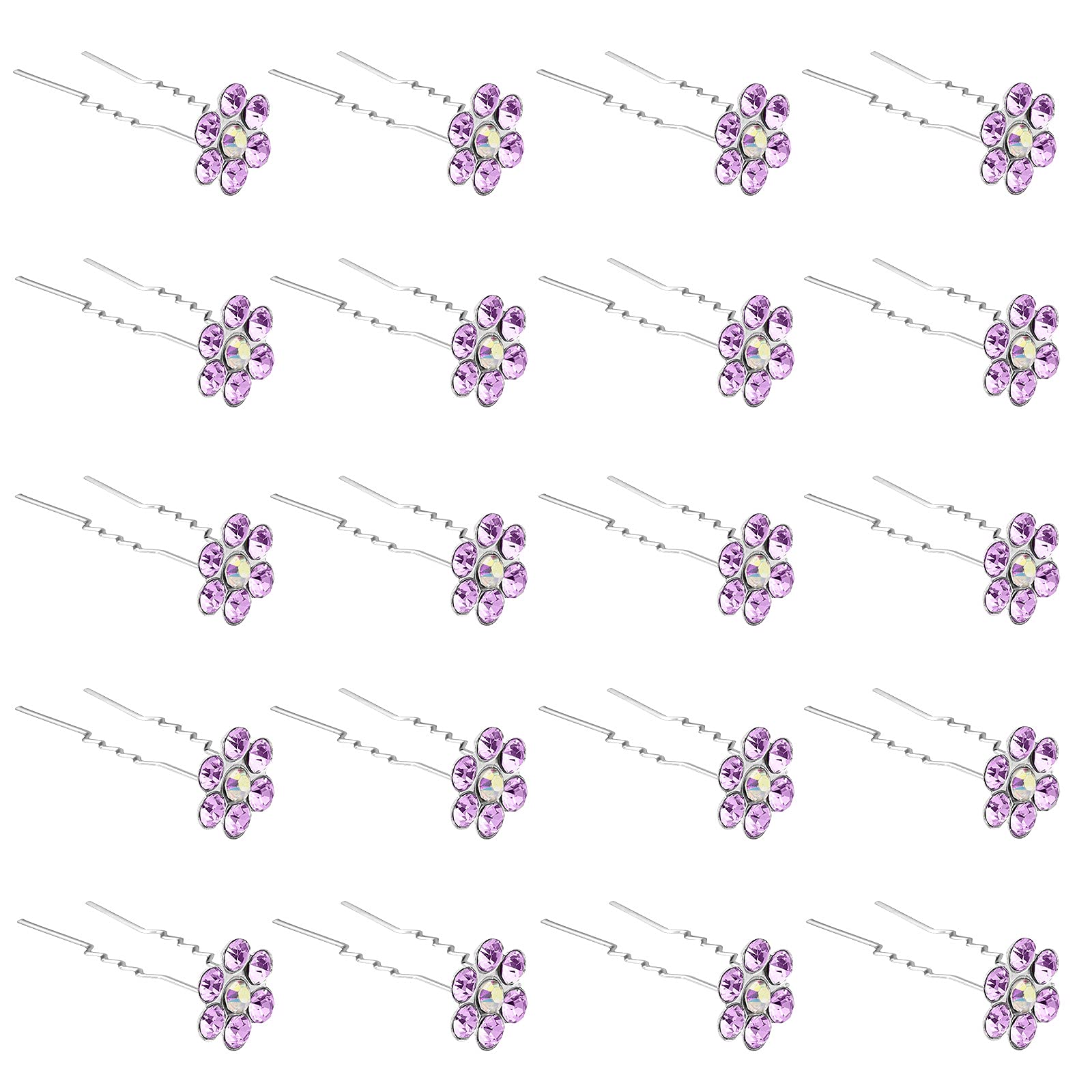 ZOUIQSS 20 Pack (Violet) Crystal Flower Hair Pins Rhinestone Hair Clips for Bridal Wedding Women Hair Jewelry Accessories,with Clear Container