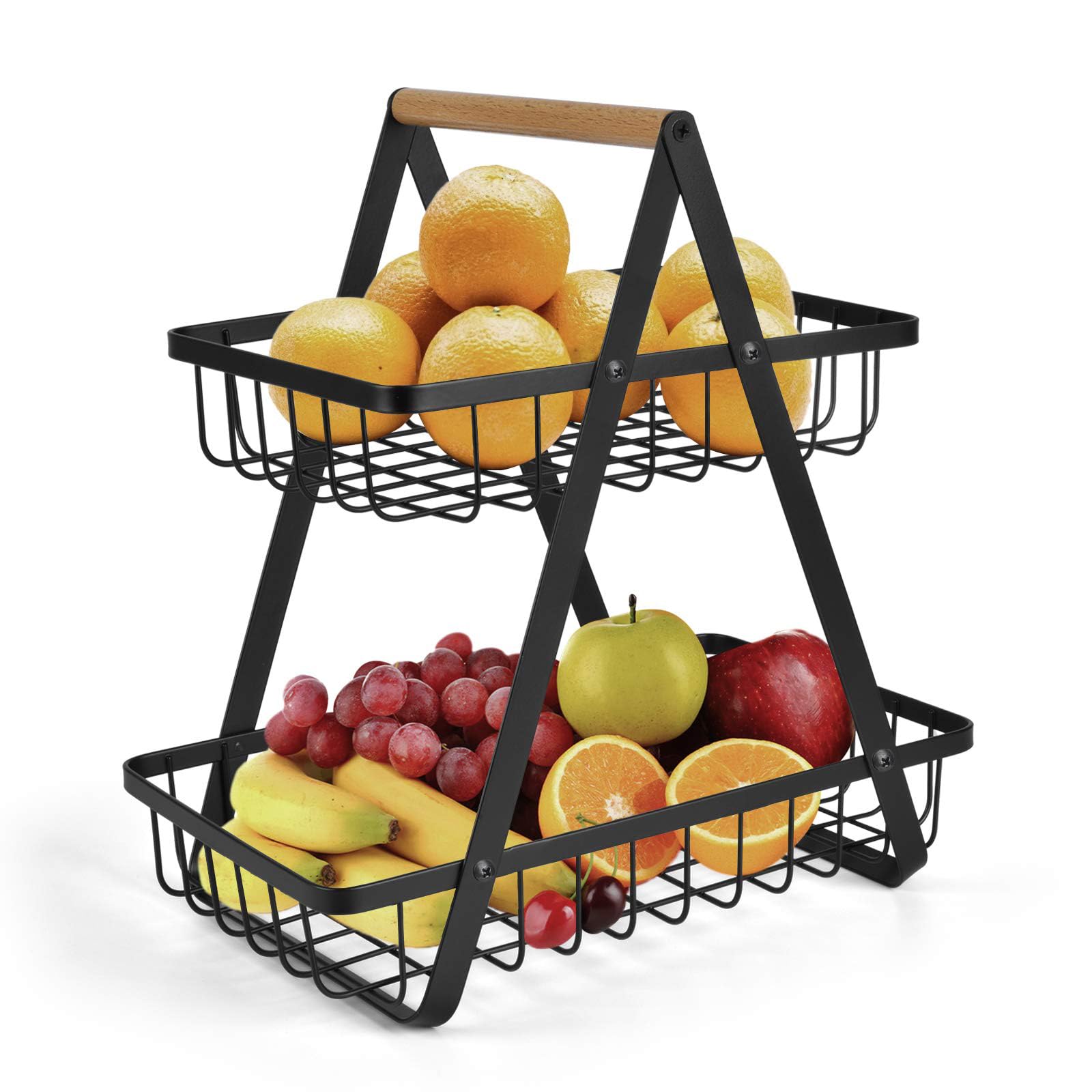 EWEMOSI Fruit Stand, Fruit Baskets with 2 Levels, Fruit Bowl, Modern Fruit Bowl, Practical Metal Fruit Baskets for Bread, Vegetables, Snacks, Corner Shelf, Standing Storage, Kitchen