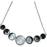 Moon Phase Necklace Silver Celestial Jewelry Lunar Cycle Science and Teacher Gifts 18 inch Chain Varying Sized Curved Pendant Yugen Handmade