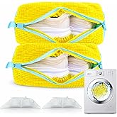 Shoe Washing Machine Bags, 2-Pack – 360° Deep Cleaning, Protects Shoes & Washer, Self-Locking Zipper Design, Reusable Laundry Bags for Washing Two Pairs at Once (Yellow)