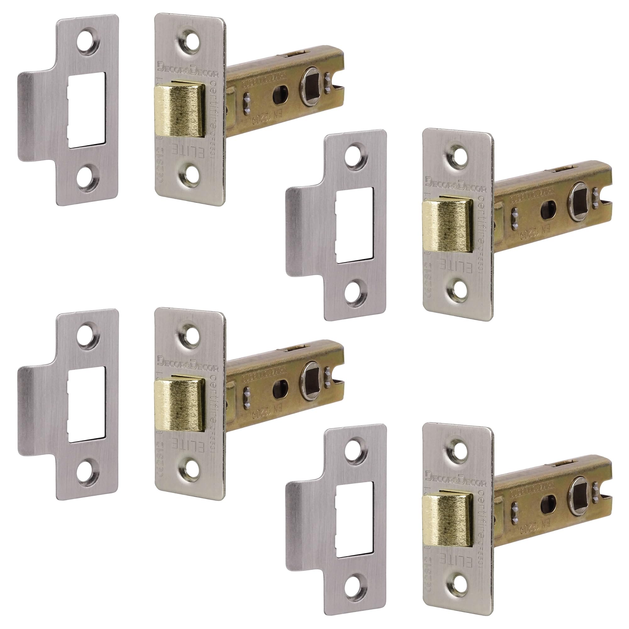 Decoranddecor 3 Inch Tubular Mortice Latch for Internal Doors, Fire Rated - 4 Pack - 57 mm Back Set - 76 mm Overall Length- Satin Nickel