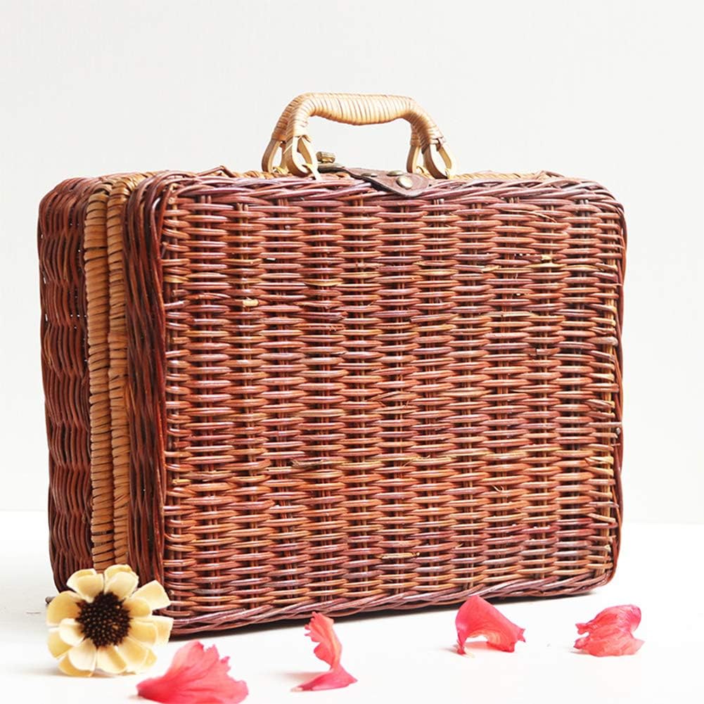 Cestas de almacenamiento cuadradas de ratán natural, organizador de