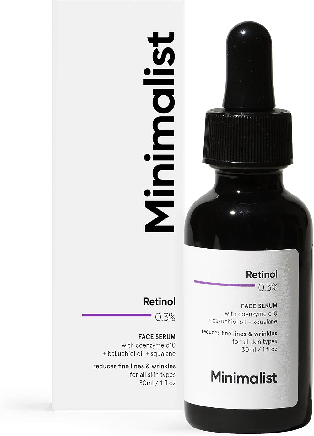 Minimalist 0.3% Retinol Face Serum with Q10 - Reduce Fine Lines & Wrinkles
