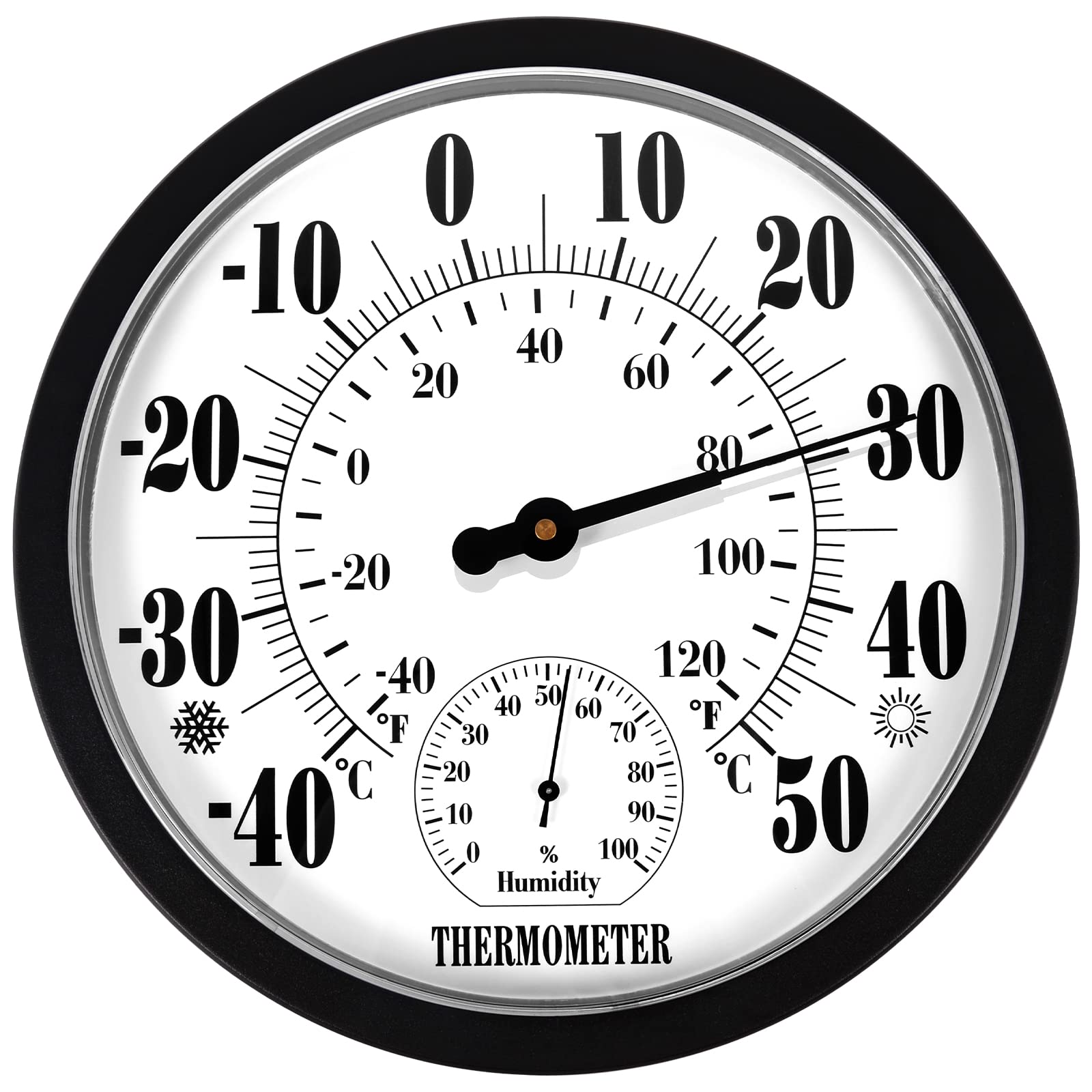 Indoor Outdoor Thermometer Hygrometer - 10 Inch Outdoor Thermometer Large Numbers, 2 in 1 Thermometer Hygrometer, Outside Thermometers for Patio (Black)