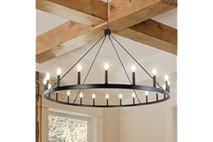 WBinDX Wagon Wheel Chandelier Diam 47 inch, 20-Light Large Black Farmhouse Chandelier Rustic Round Hanging Light Fixture, Industrial Country Ceiling Light for Living Room Foyer Entryway