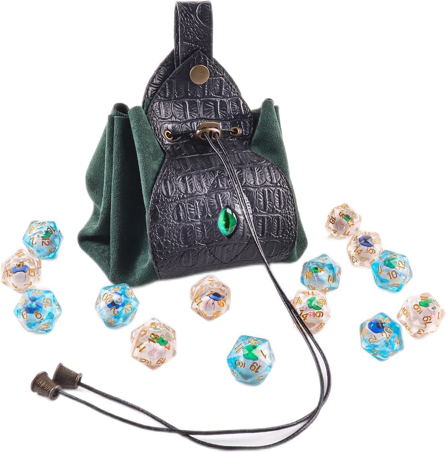 Byhoo DND Dice Bag with Dragon Eye and 3D PU Leather Design, Removable Strap, Hand Carry or Hang on the Belt, DND Cube Bag Large Capacity Suit for More DND Cube Sets, DND Accessories, Ferrous