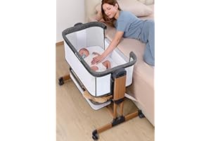 Ezebaby 3-in-1 Baby Bassinet, Rocking Baby Bassinets Bedside Sleeper, Adjustable Portable Crib for Newborn Infant with Wheels Storage Basket and Mesh Sides