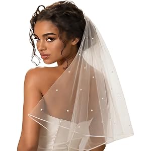 SAIKAYA White Short Wedding Veil Short Bridal Veils Pearl Bride Veils Bachelorette Party Veil,Bachelorette Party Accessories