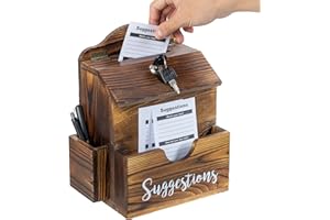MyGift Suggestion Box with Slot and Lock, Donation Box for Fundraising, Complaint Case with Paper Sheet and Pen Holder Slots,